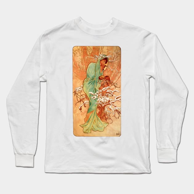 Alphonse Mucha Vintage Poster Art Design Long Sleeve T-Shirt by PaperMoonGifts